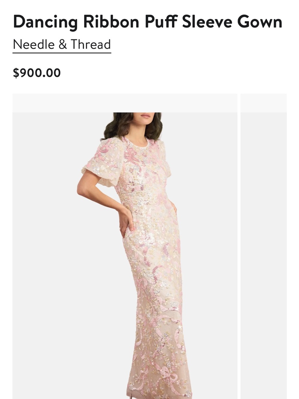 Needle & Thread Dancing Ribbon Puff Sleeve Gown in Pink and Cream